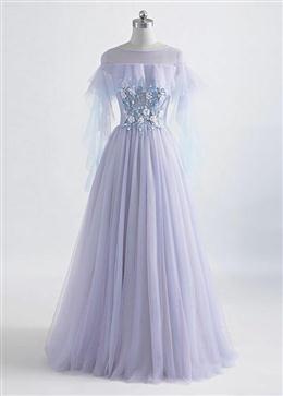 Picture of Pretty Lavender Off Shoulder Flower Lace Long Party Dresses, A-line Purple Formal Dresses Formal Dresses